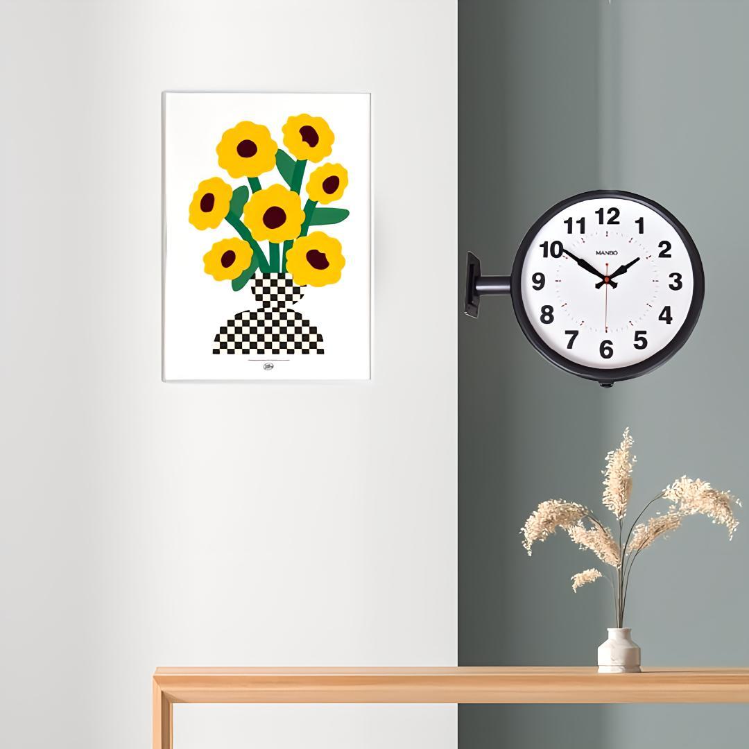 電波両面掛け時計ｍａｎｂｏ 両面掛時計 文字盤直径27CM 2kg （ブラック)