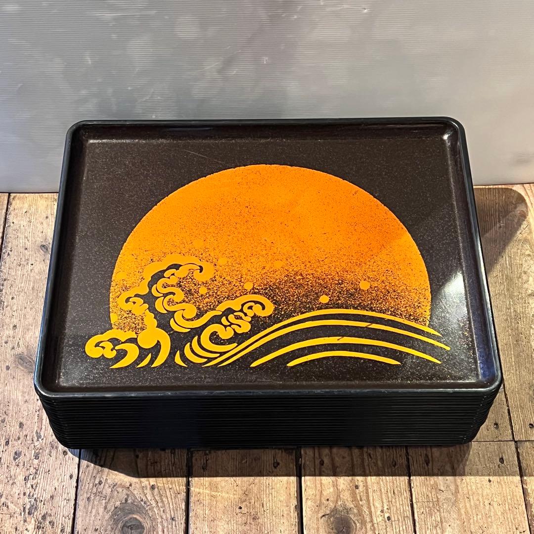 ④波　太陽　月　黒盆　和風　18枚　おまとめ　懐石　旅館　昭和レトロ