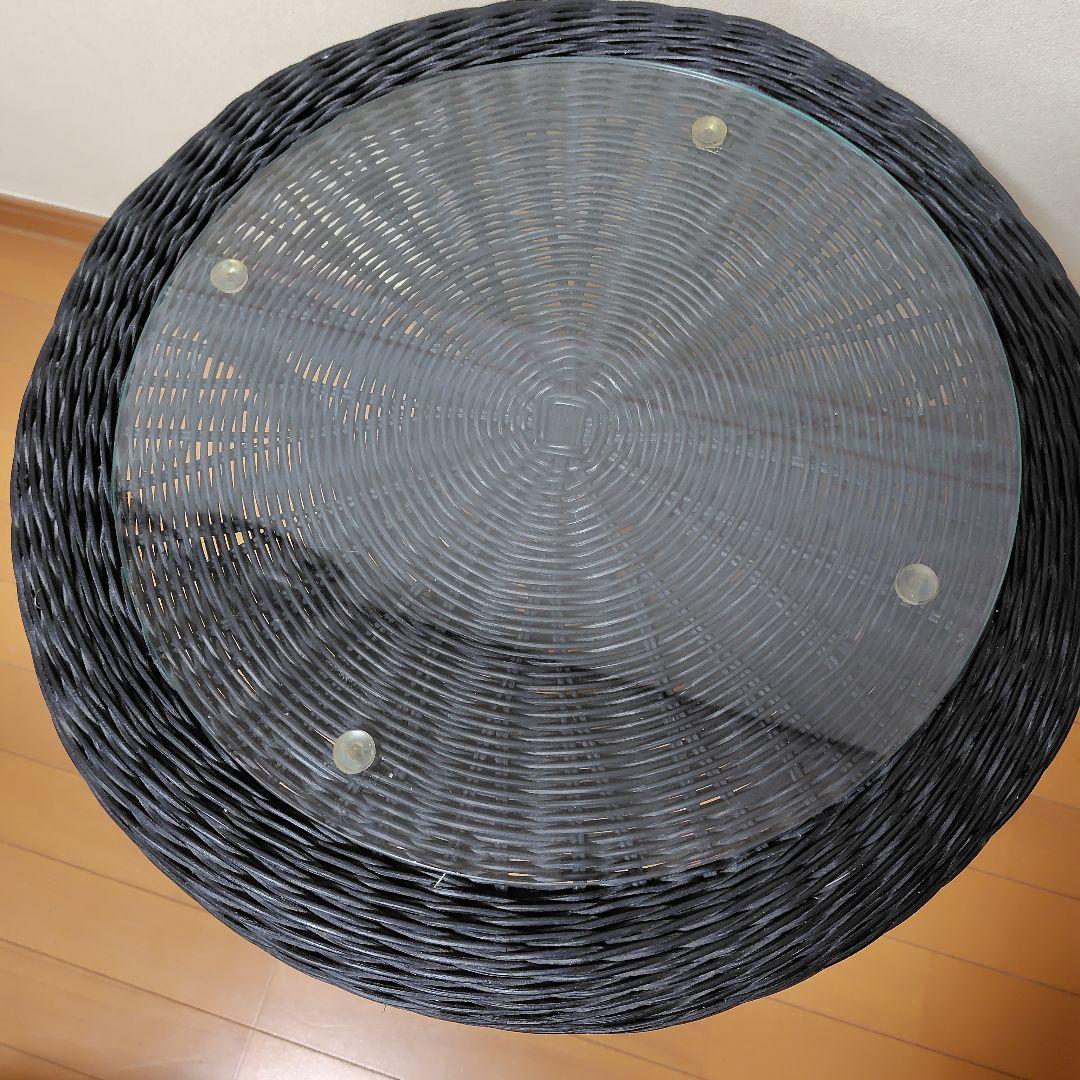 ニトリ 円形 ガラス天板 ラタン テーブル 黒 NITORI ニトリ ラタン