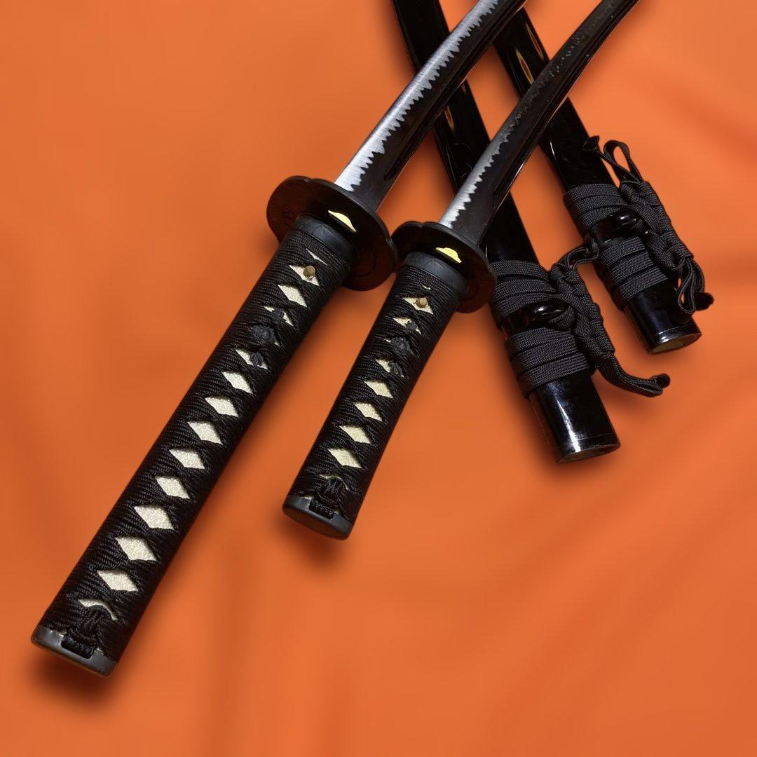 高級居合刀大小2本 黒柄 竹笹木瓜黒鍔 黒呂鞘 - メルカリ