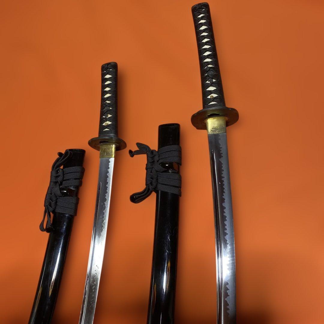 高級居合刀大小2本 黒柄 竹笹木瓜黒鍔 黒呂鞘 - メルカリ