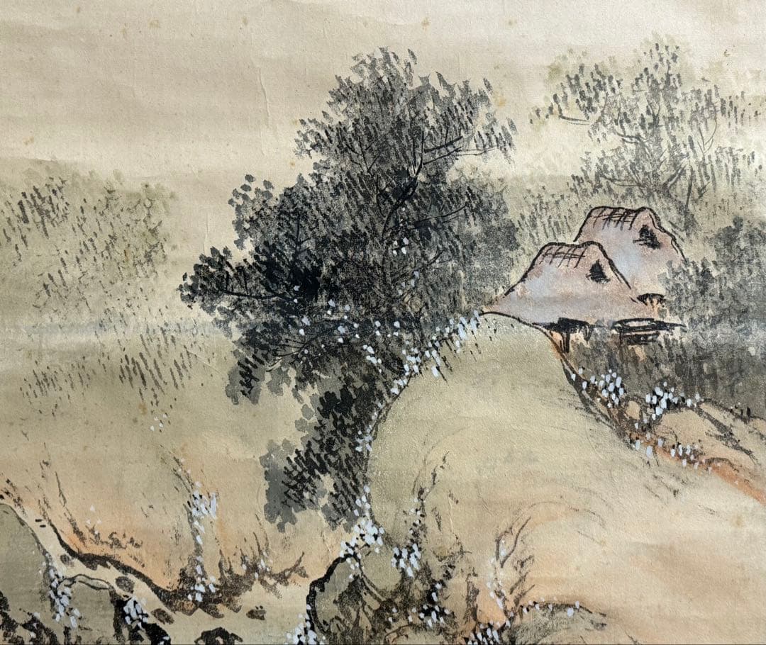 田中頼章筆　淡彩山水　絹本肉筆　掛軸　送料込み251029