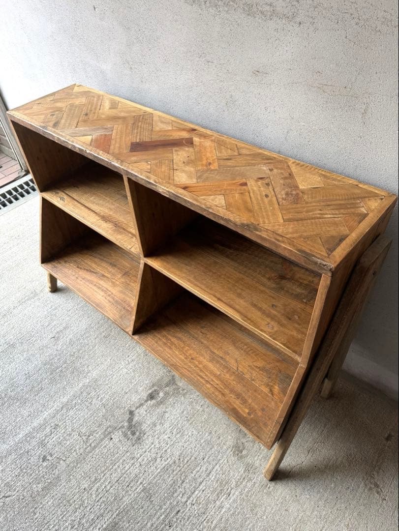 ヴィンテージ　本棚　シェルフ　古材　ヘリンボーン　アンティーク 1点もの f2c698e75df34ba6c342b2b640e1ff