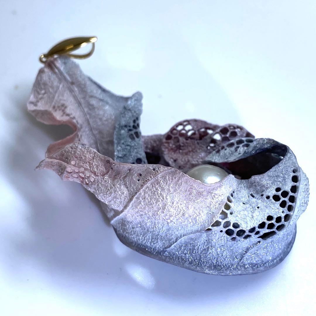 専用　耕堂作　K18刻印大金具　本真珠大玉枯葉ネックレストップ　共箱　13.5g