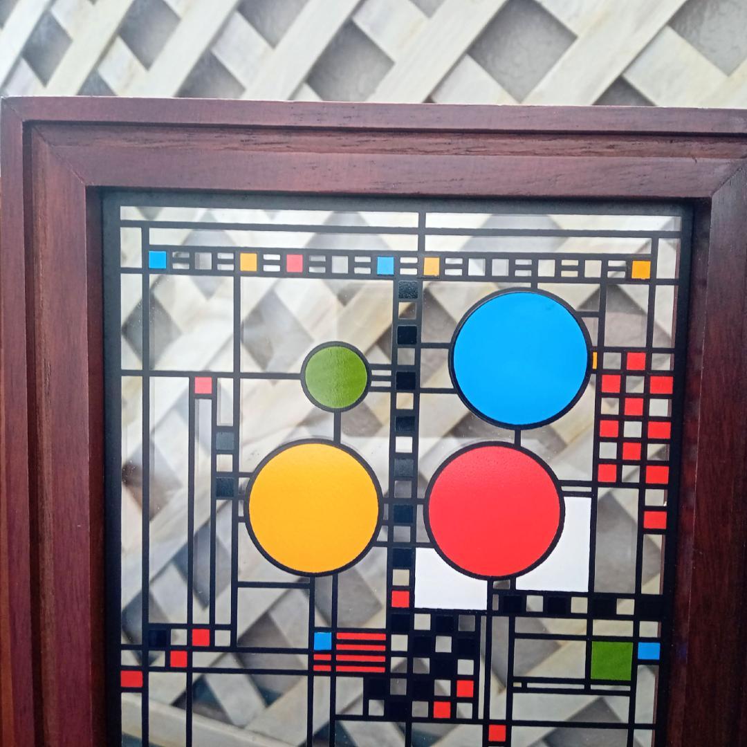 フランクロイドライト ステンドグラス木製枠2枚パレード＆ロビー邸