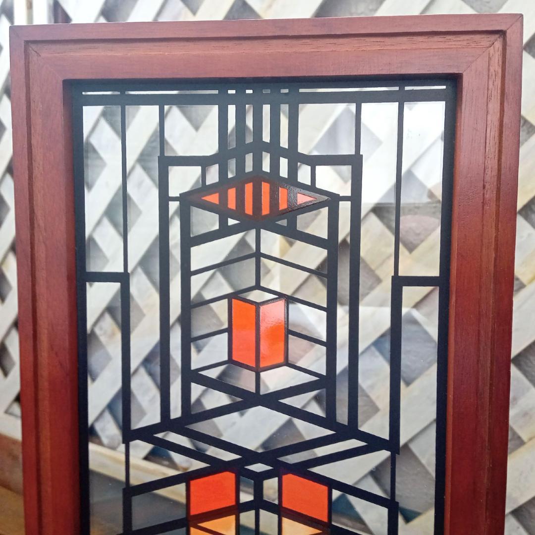 フランクロイドライト ステンドグラス木製枠2枚パレード＆ロビー邸
