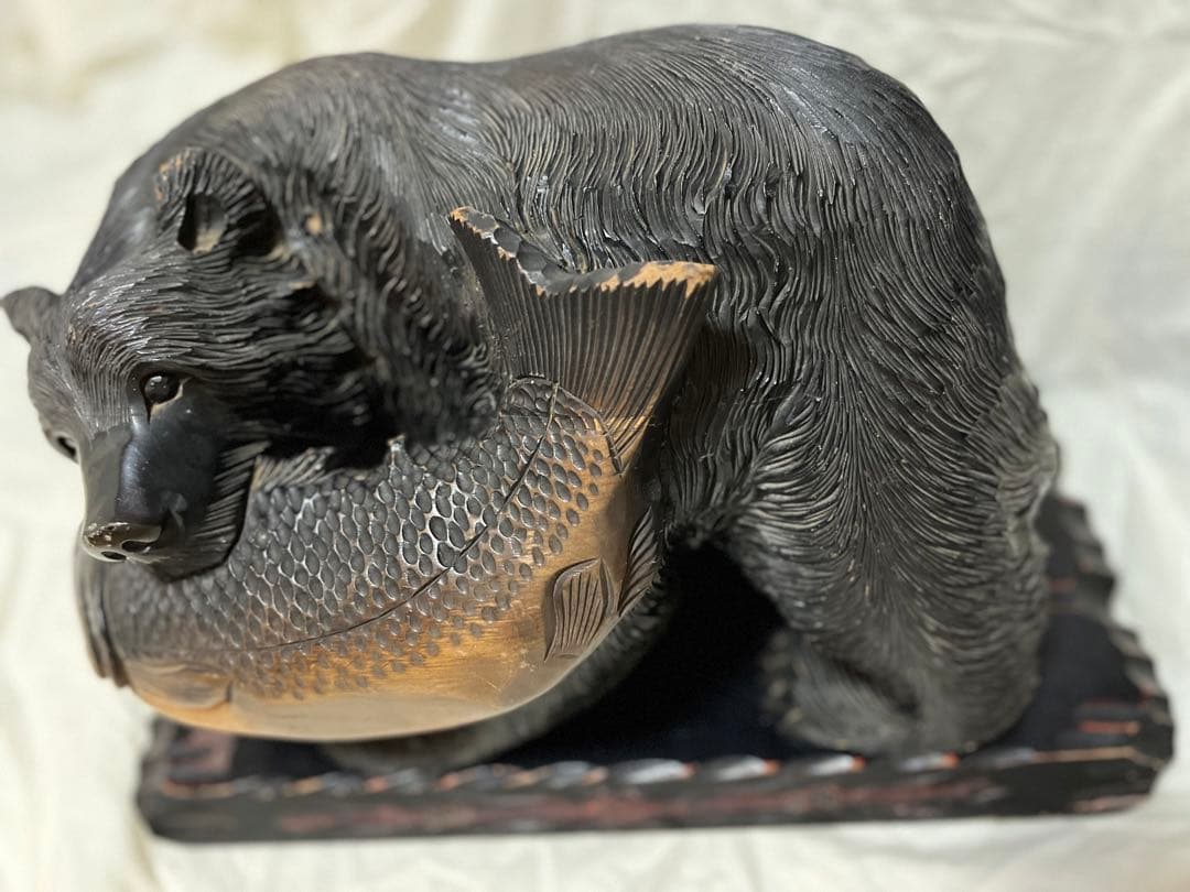 北海道 木彫りの熊 台座付 彫刻 木工品 昭和レトロ HOKKAIDO BEAR