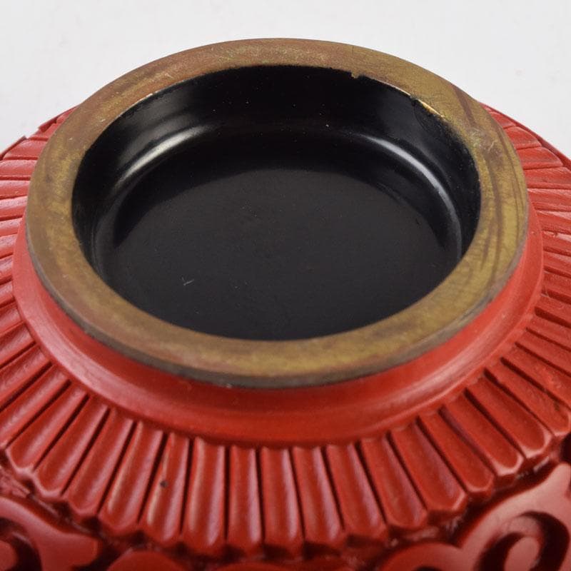 中国　剔紅　堆朱　花草文　香合　時代箱付　V　9085