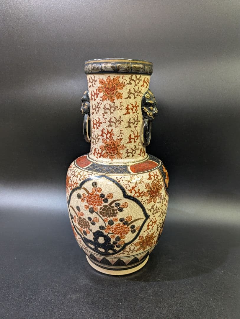 有田焼 古伊万里 伊萬里 染錦花鳥図 大花瓶 45cm 金彩 京薩摩 獅子