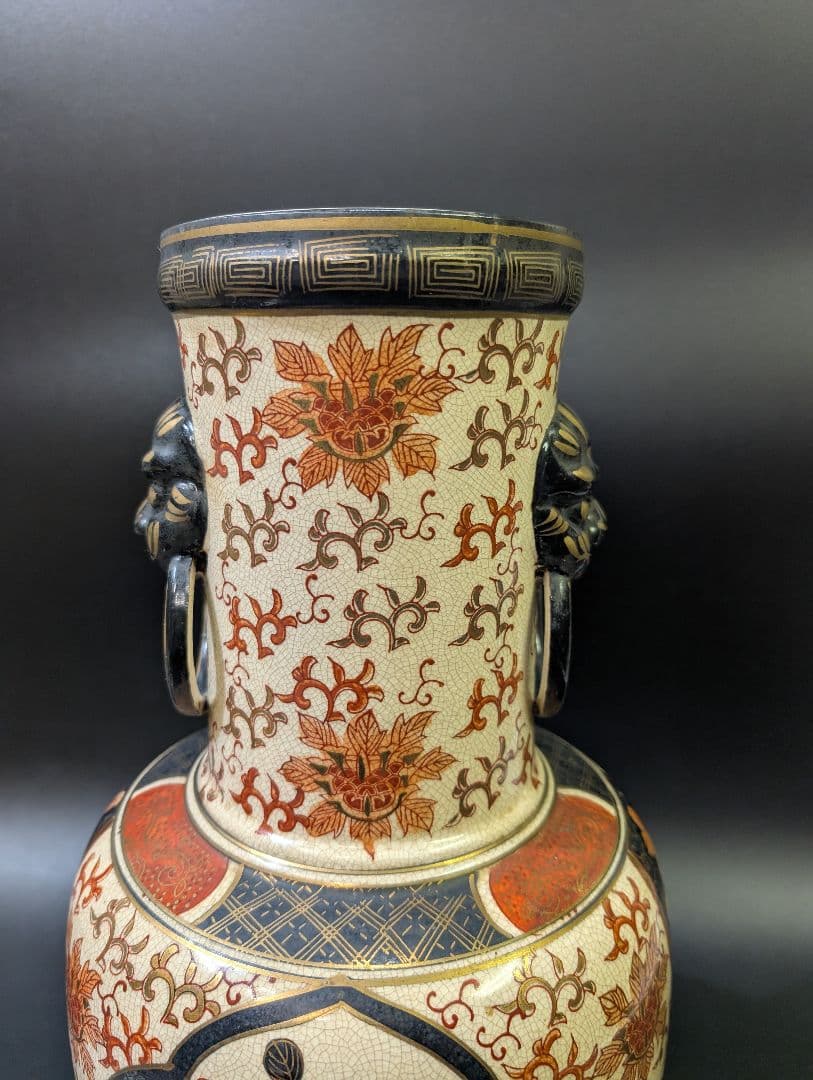 有田焼 古伊万里 伊萬里 染錦花鳥図 大花瓶 45cm 金彩 京薩摩 獅子