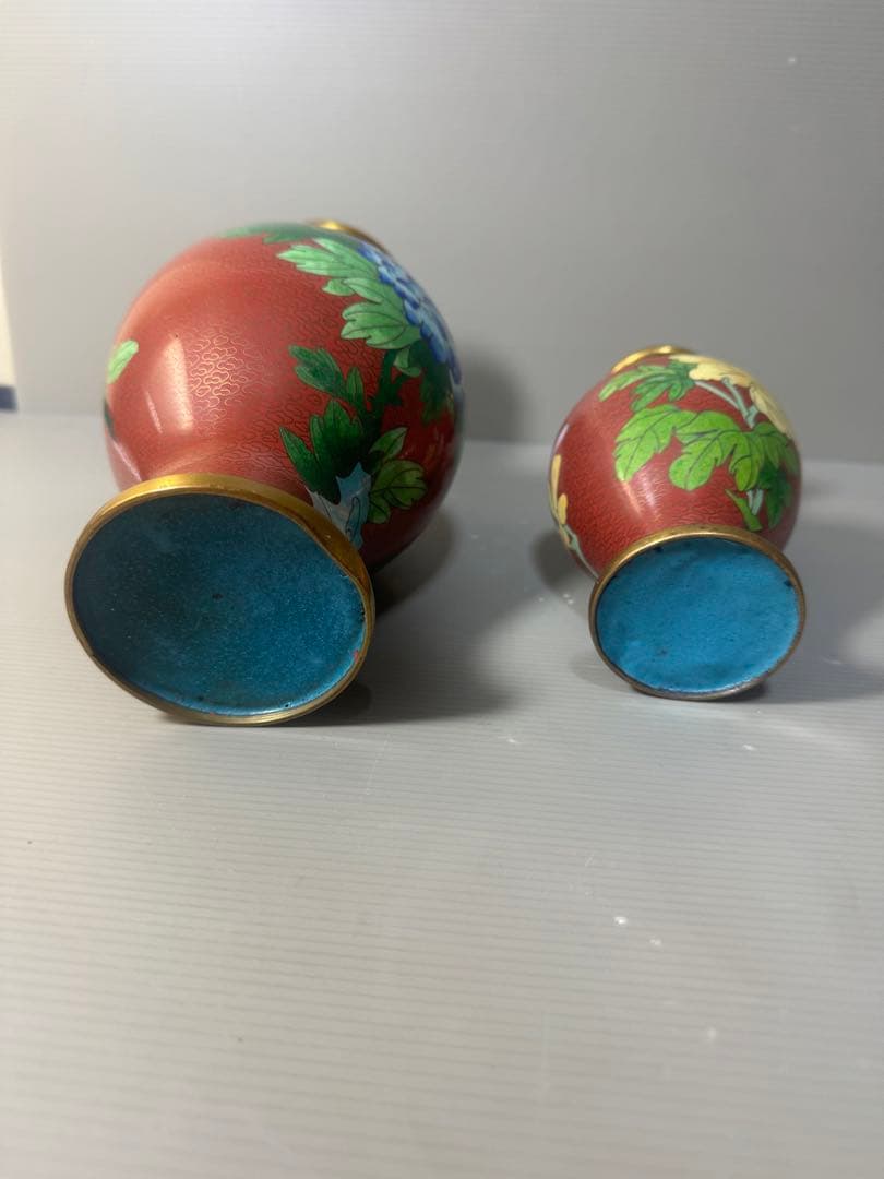 2492 七宝焼 景泰藍 琺瑯 花瓶 2客 - メルカリ
