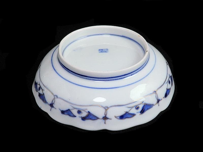 古伊万里　金襴手　陽刻　窓絵　花の図　膾皿　５客　E113AS-fbfr