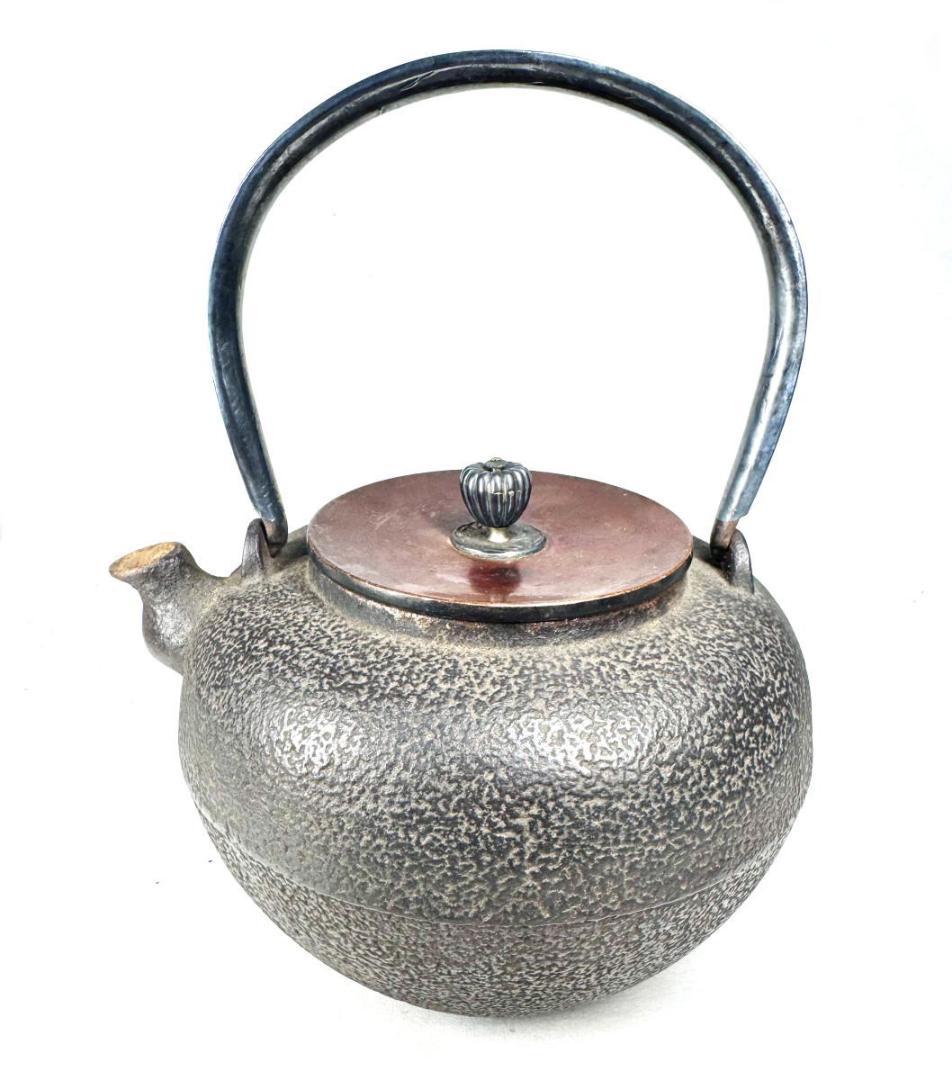 龍文堂 昭和二年秋造 弦裏純銀張り 純銀摘蓋鉄瓶 共箱