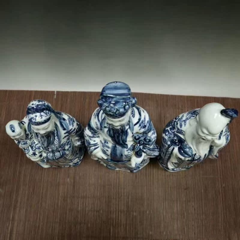 青花 福禄寿 三つ星 磁器 神像 置物 工芸品 美術品