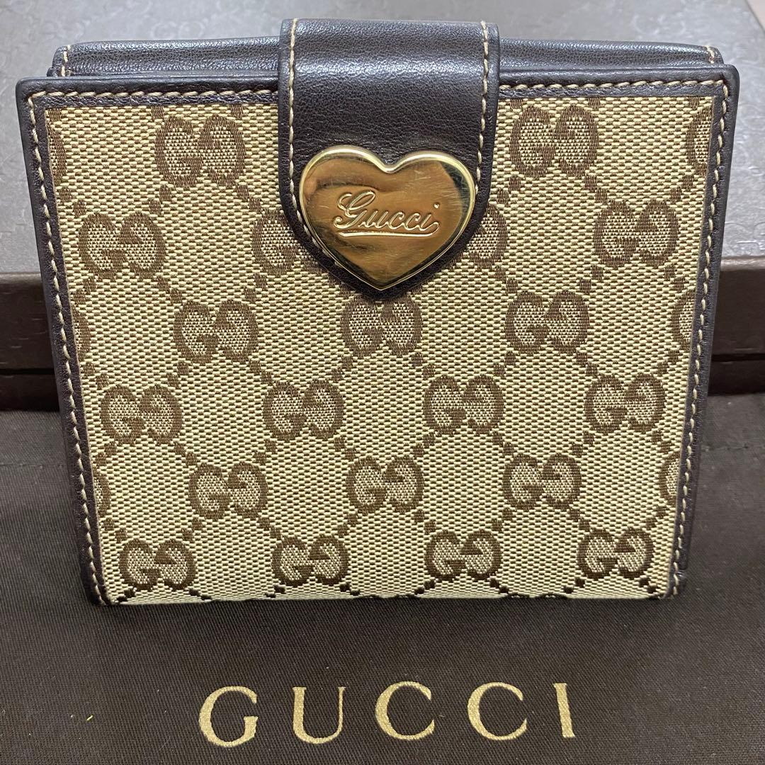 新品同様‼️グッチ GUCCI 財布 折り財布 GGキャンバス ハート金具