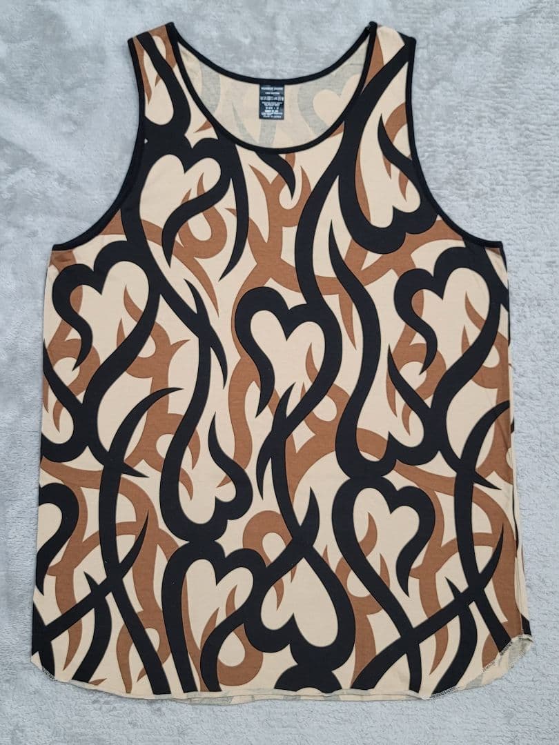 ナンバーナイン タンクトップ ハート トライバル柄 3 ベージュ 迷彩 カモ