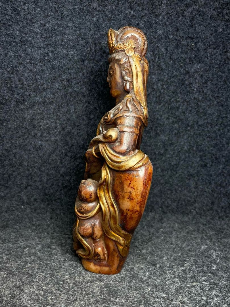旧蔵 珍品 高古玉 観音仏像彫刻 開運 時代物 アンティーク 文房具 収蔵品