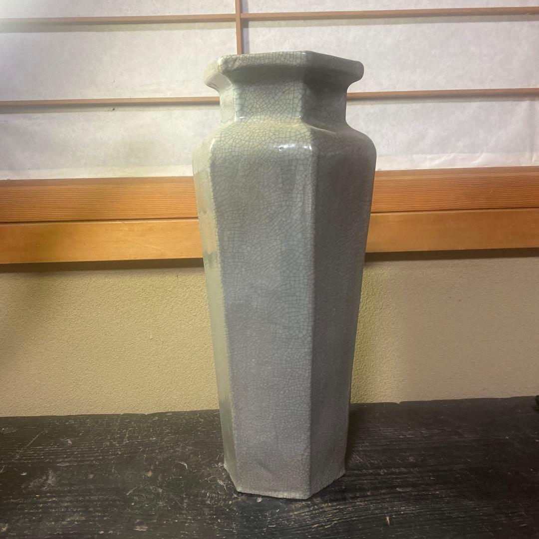 中国古玩　面取山水図花瓶【大】37cm13cm