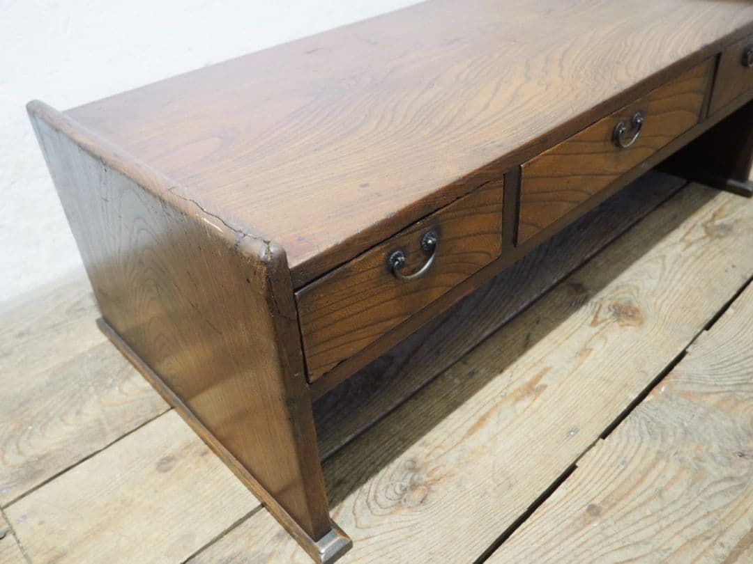 1266 アンティーク 抽斗3杯 欅の文机 一枚板 ローテーブル レトロ 骨董