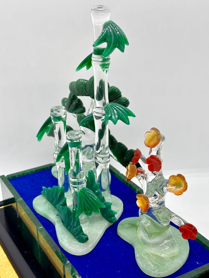 伝統工芸士 保山作 『松竹梅』 天然石細工 置物