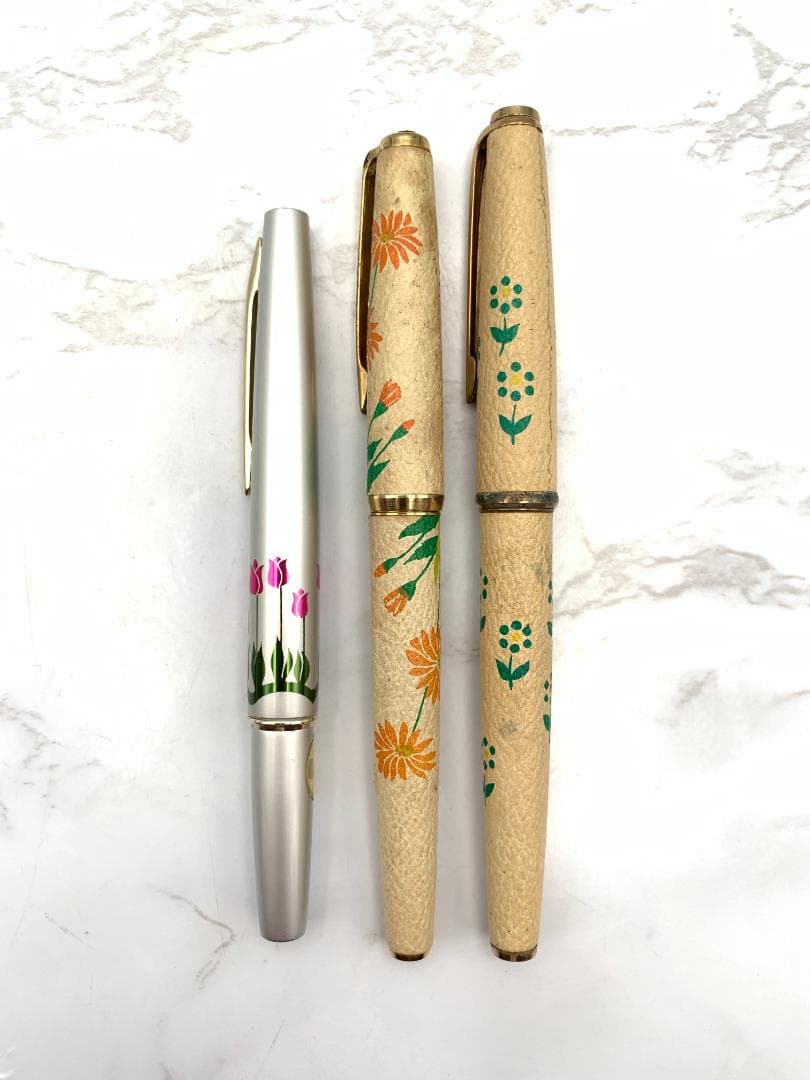 【３本まとめ】18K　花柄万年筆　昭和レトロ　ペン先無し 3本まとめ】18K 花柄万年筆 昭和レトロ ペン先無し Yahoo