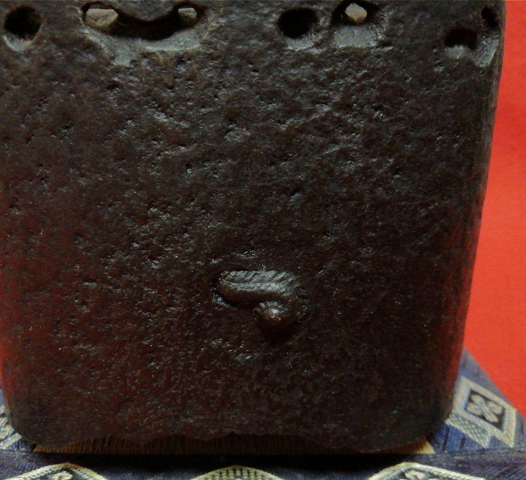 年代物/傑作品！ 南部鉄瓶/角形竜紋様 蓋・鐔/摘み・頭/双方魚子地