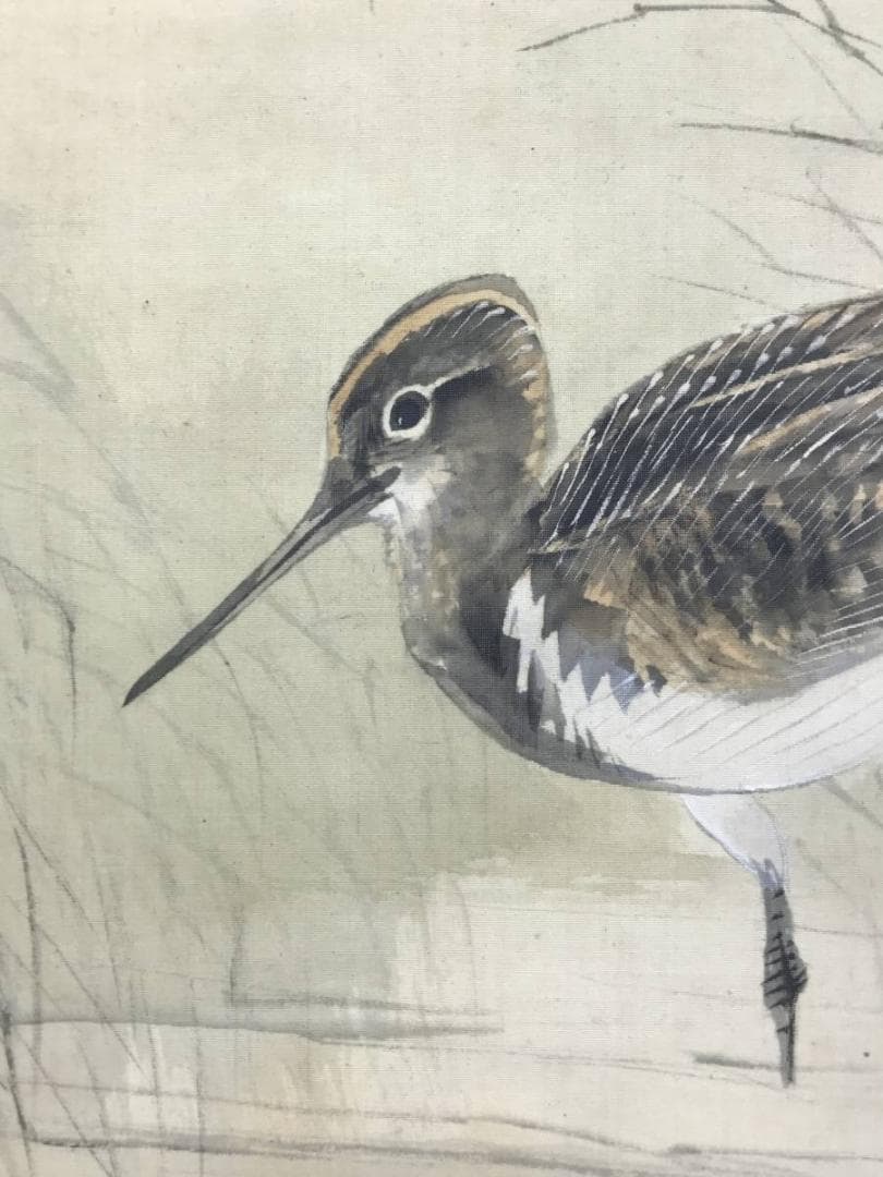 真作/藤井松山/秋汀渉禽図/花鳥図/掛軸/名家伝来/AE-5