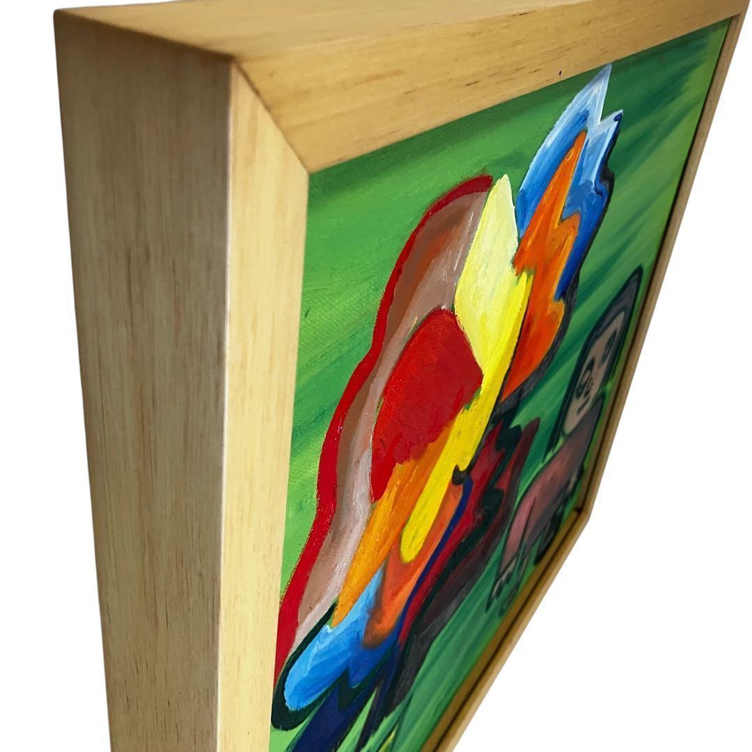 【色むらの木】 油彩画 抽象画 具象画 人物 猫 カラフル 額装 一点物　⑥