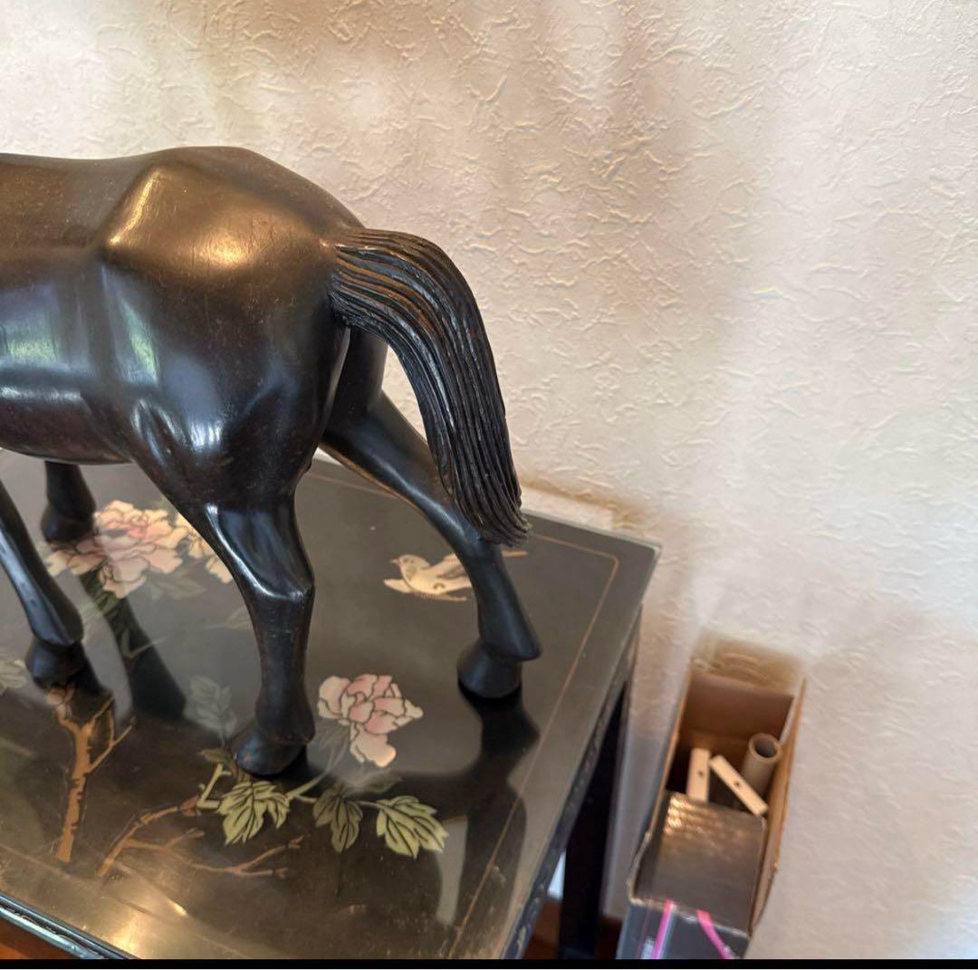 本黒檀ユニコーン 木彫り置物高級インテリア希少 美術品・アンティーク