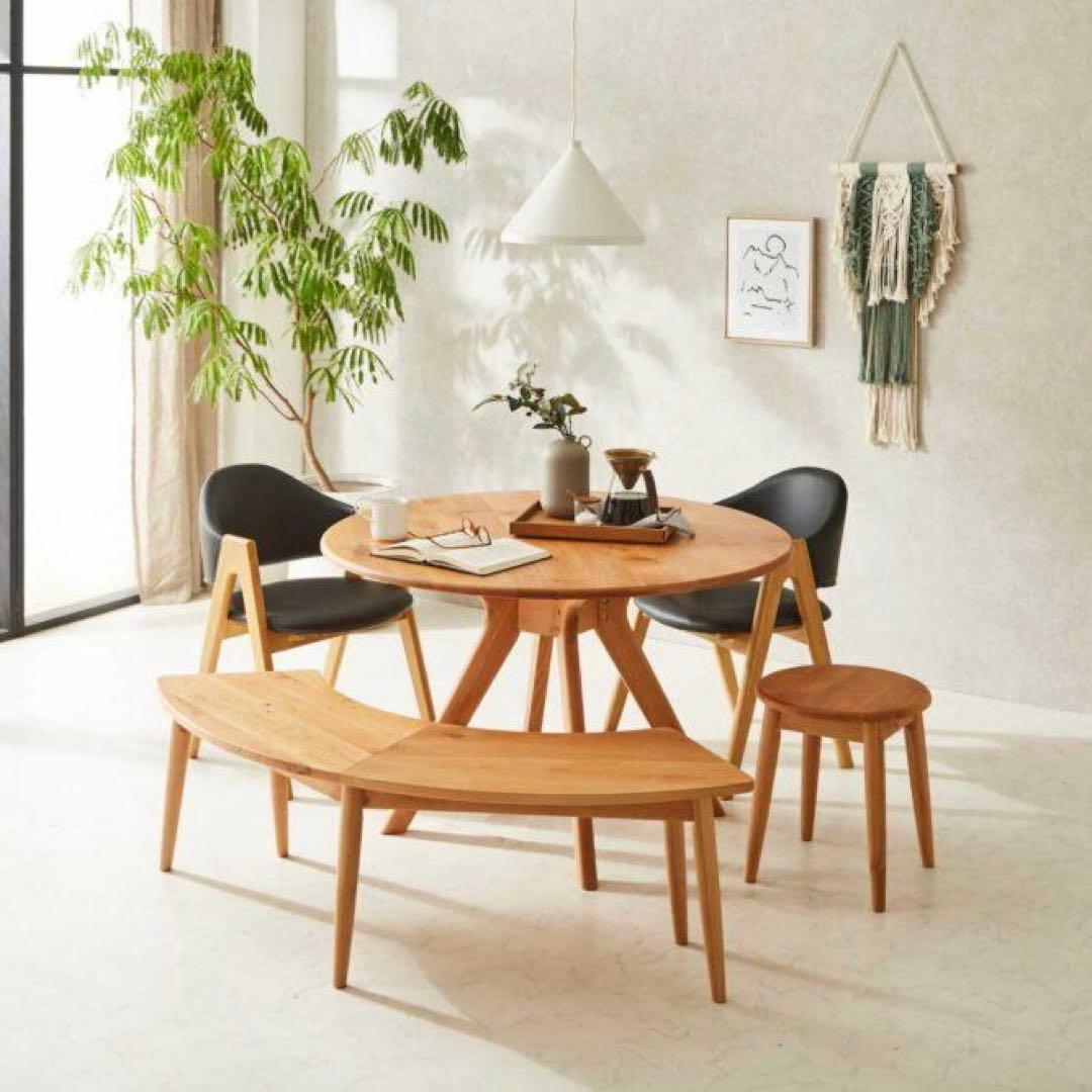 のっち　ダイニング5点セット　木製　110㎝　丸　円形　アルダー　無垢