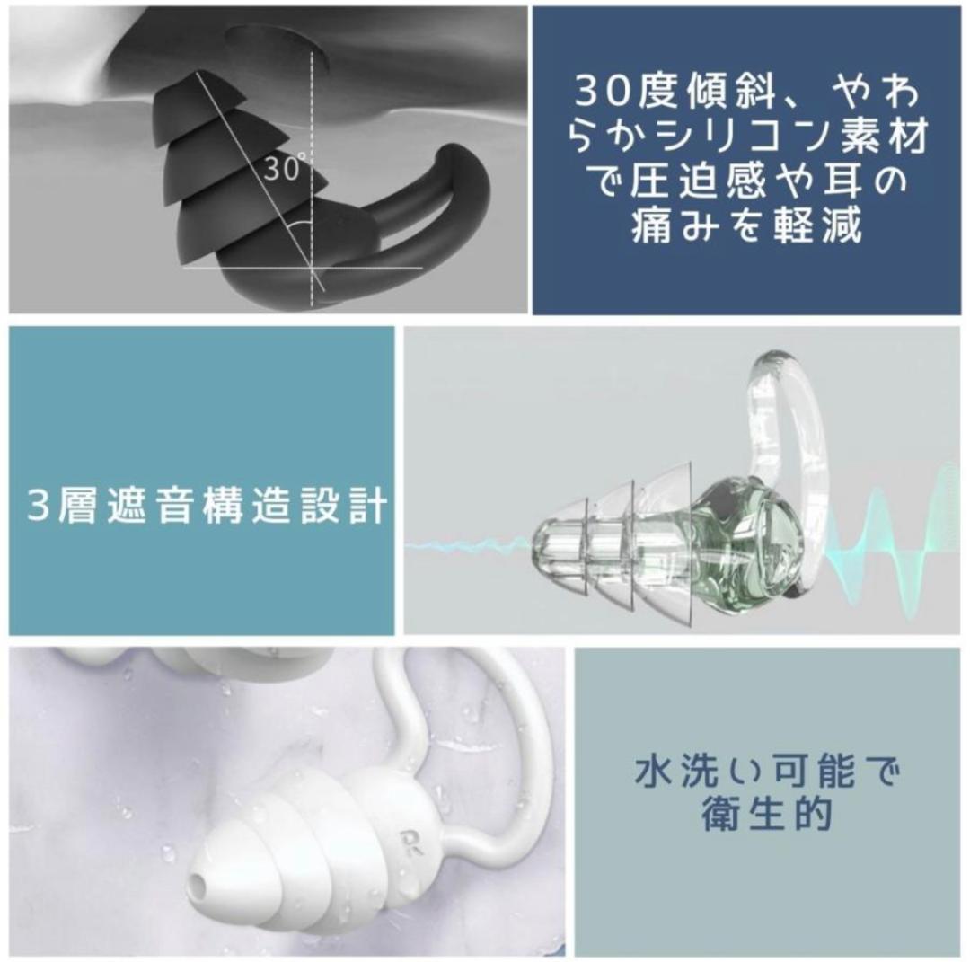 黒 シリコン 耳栓 ケース付 遮音 聴覚保護 いびき 3層 快眠 安眠 清潔