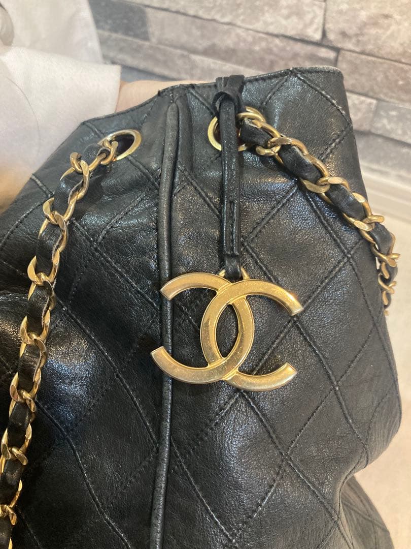 CHANEL ビコローレ　巾着　チェーンレザーショルダーバッグ