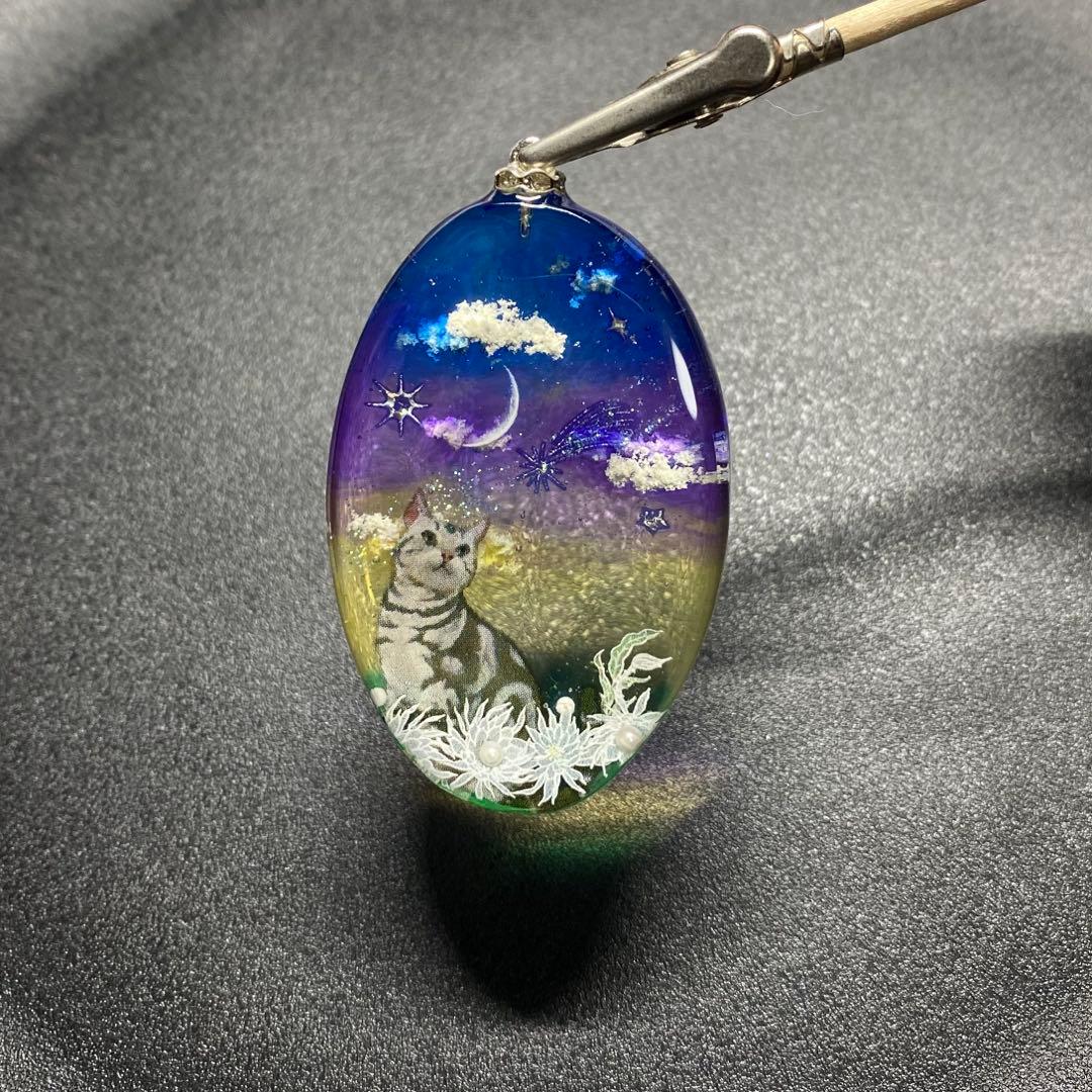 fairy様〜新作 天然石 レジンネックレス 【猫ちゃんと浜辺】