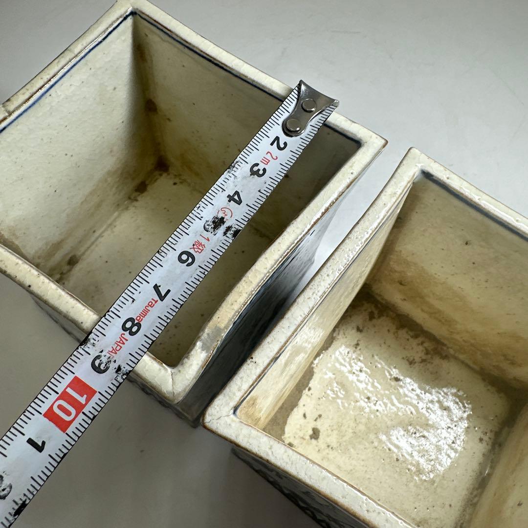 乾山作 雪景山水火入 一対 木箱付 幅約9㎝ 本Y7-0414☆1Fトトオカ