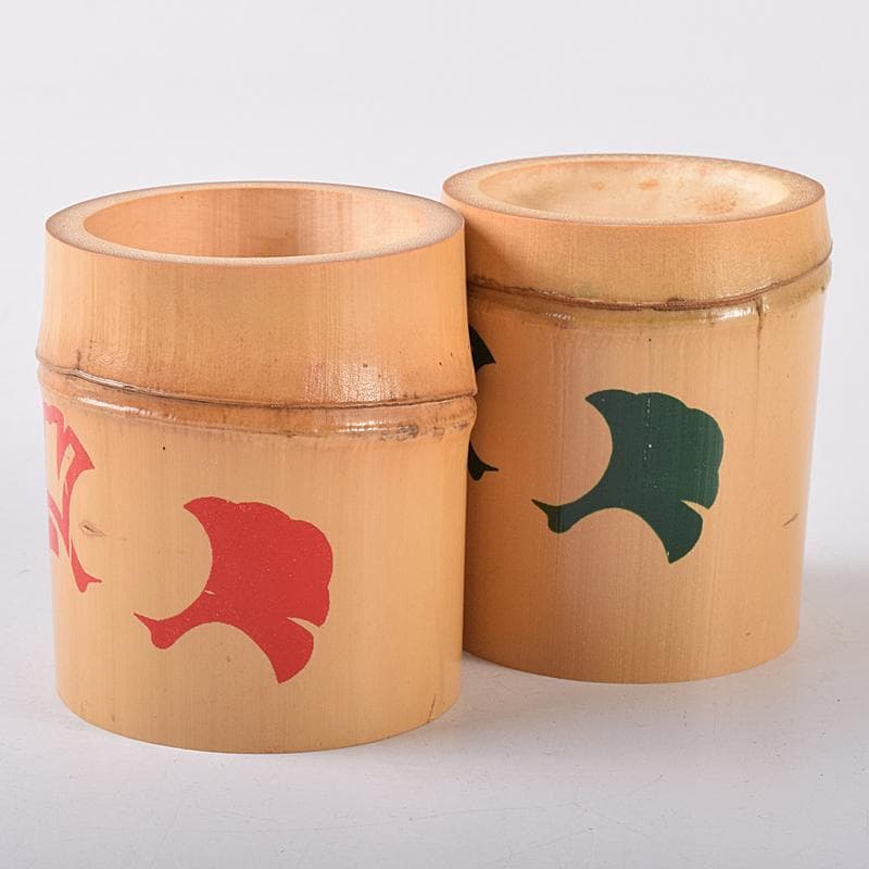 茶道具 黒田正玄作 公孫樹絵 竹蓋置 一双 大徳寺森山歓渓極め箱 V