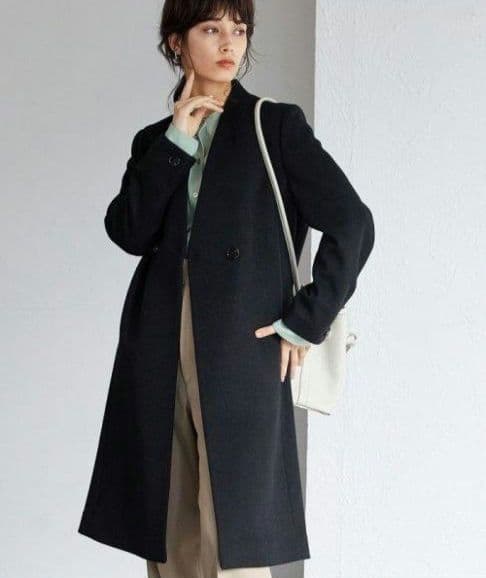 専用】アダムエロペ ロングコート ウール100% Vネック 黒 36