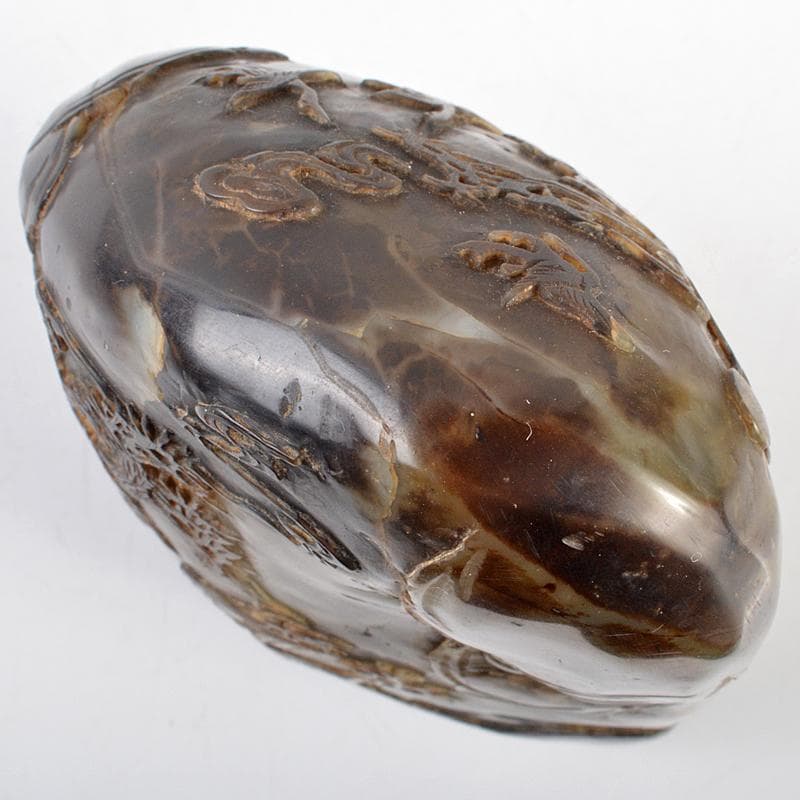 中国 玉石彫刻 山水人物刻 置物 合わせ箱 M R5746