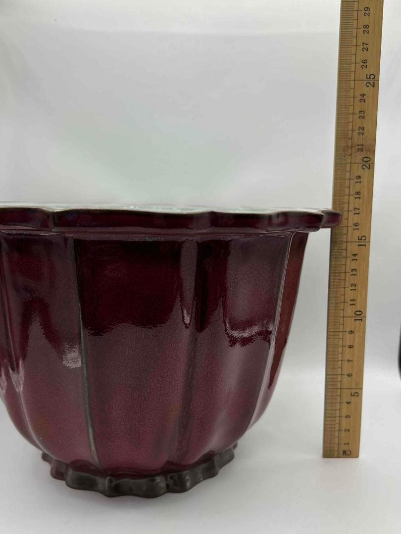 北宋時代 鈞窯 天青紫紅釉葵口盆 花入れ 鉢植え 窯変