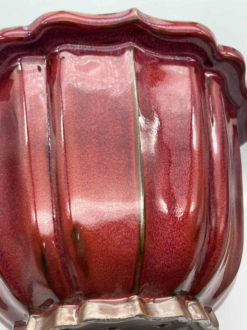 北宋時代 鈞窯 天青紫紅釉葵口盆 花入れ 鉢植え 窯変