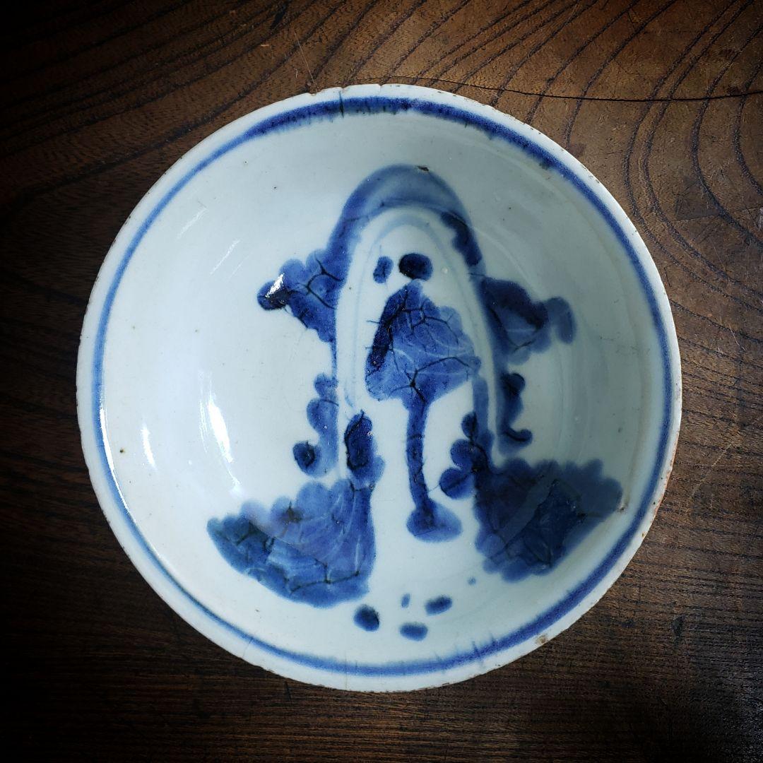 古染付 皿 なずな 草文様 中国骨董 鉢 丼 茶碗