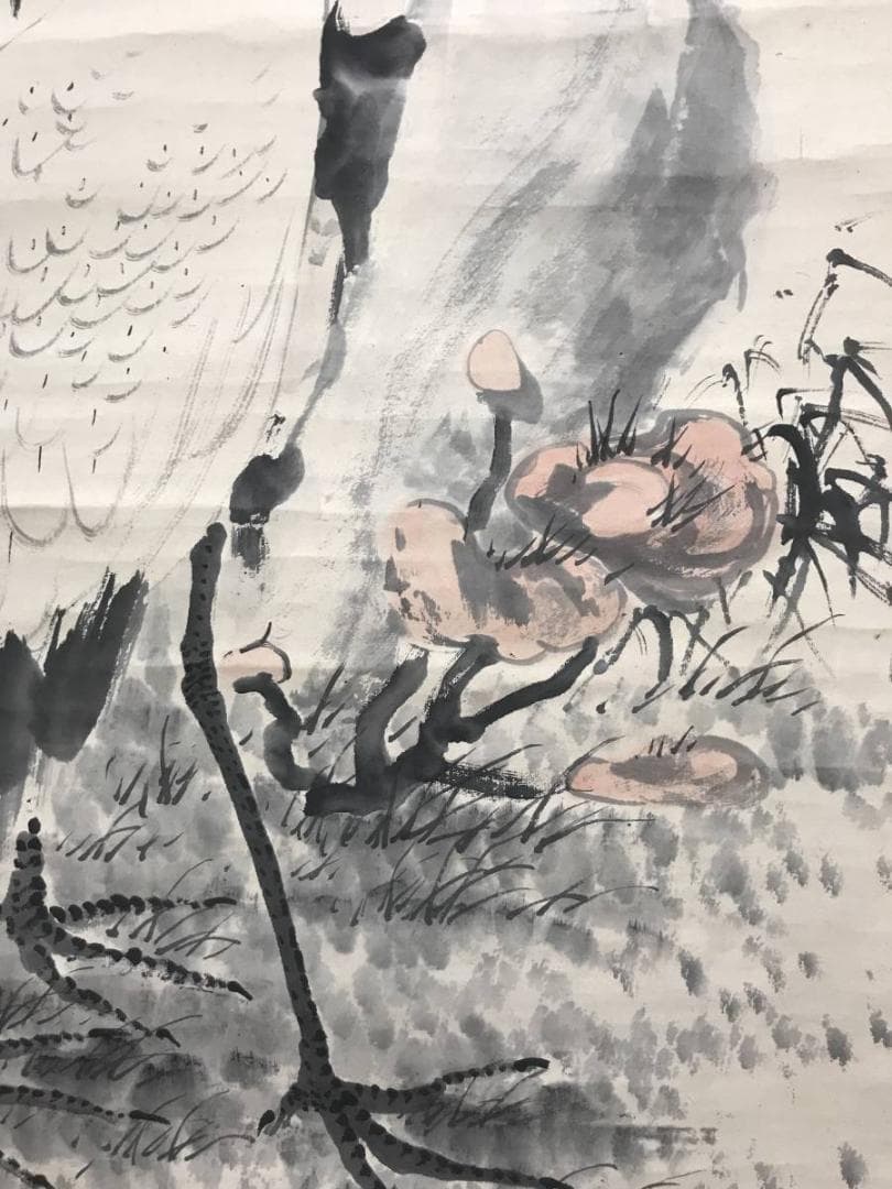 【真作】浅井柳塘/赤松双鶴図/松鶴図/鶴図/掛軸/名家伝来/AC-176