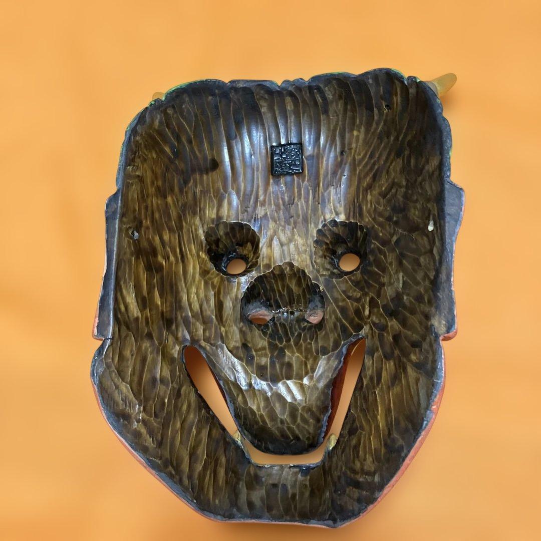 能面 雷 かみなり 木彫り 手彫り 桐箱 - メルカリ