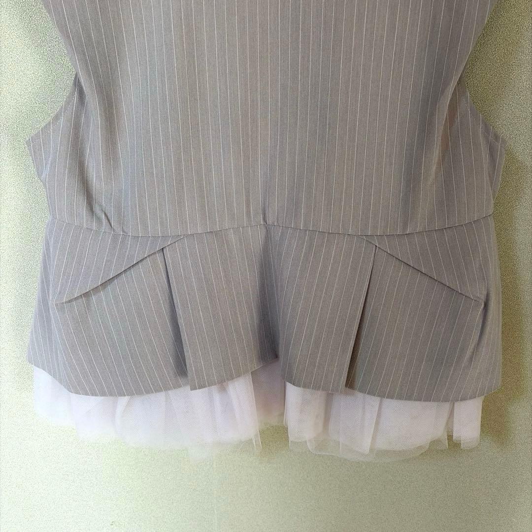 ANDRESD ピンストライプペプラムセットアップドレス ベージュ Mサイズ