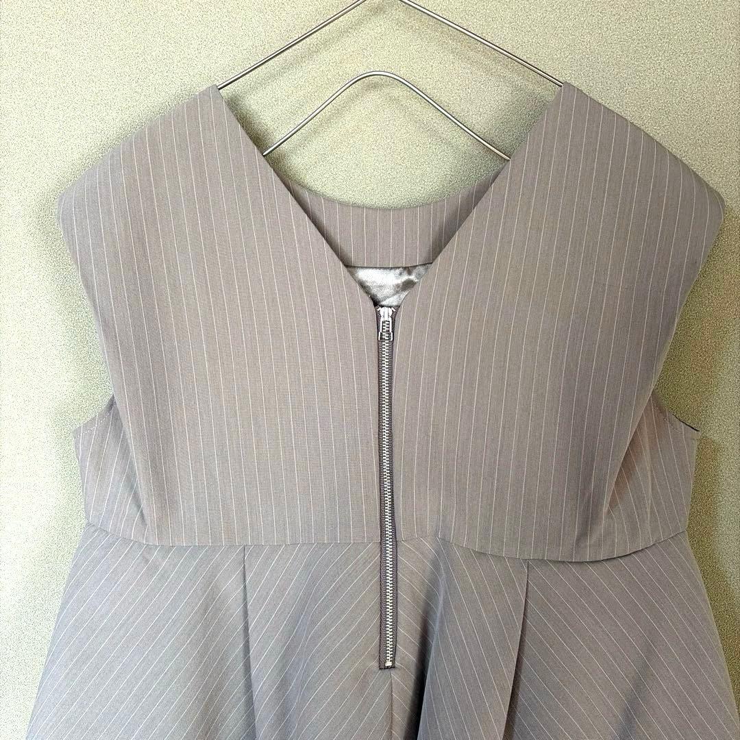 ANDRESD ピンストライプペプラムセットアップドレス ベージュ Mサイズ