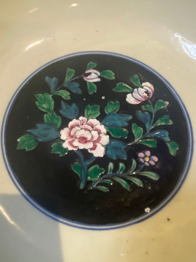 中国美術　色絵　窓絵吉祥紋　大中小　８寸・９寸・1尺　鉢　深鉢　3鉢揃い　木箱