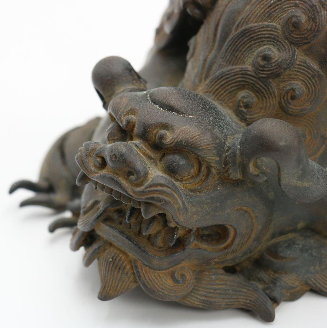 大峰作 蝋型鋳銅製 香炉 戯れ獅子 水晶 高岡銅器 置物 共箱 M588