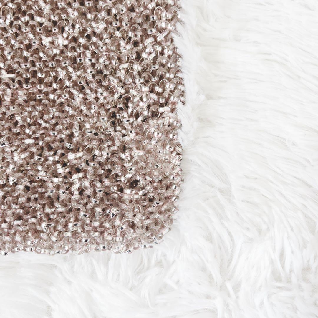 美品　アンテプリマ　スタンダードスクエアミディアム　ピンクシルバー　チェーン付き