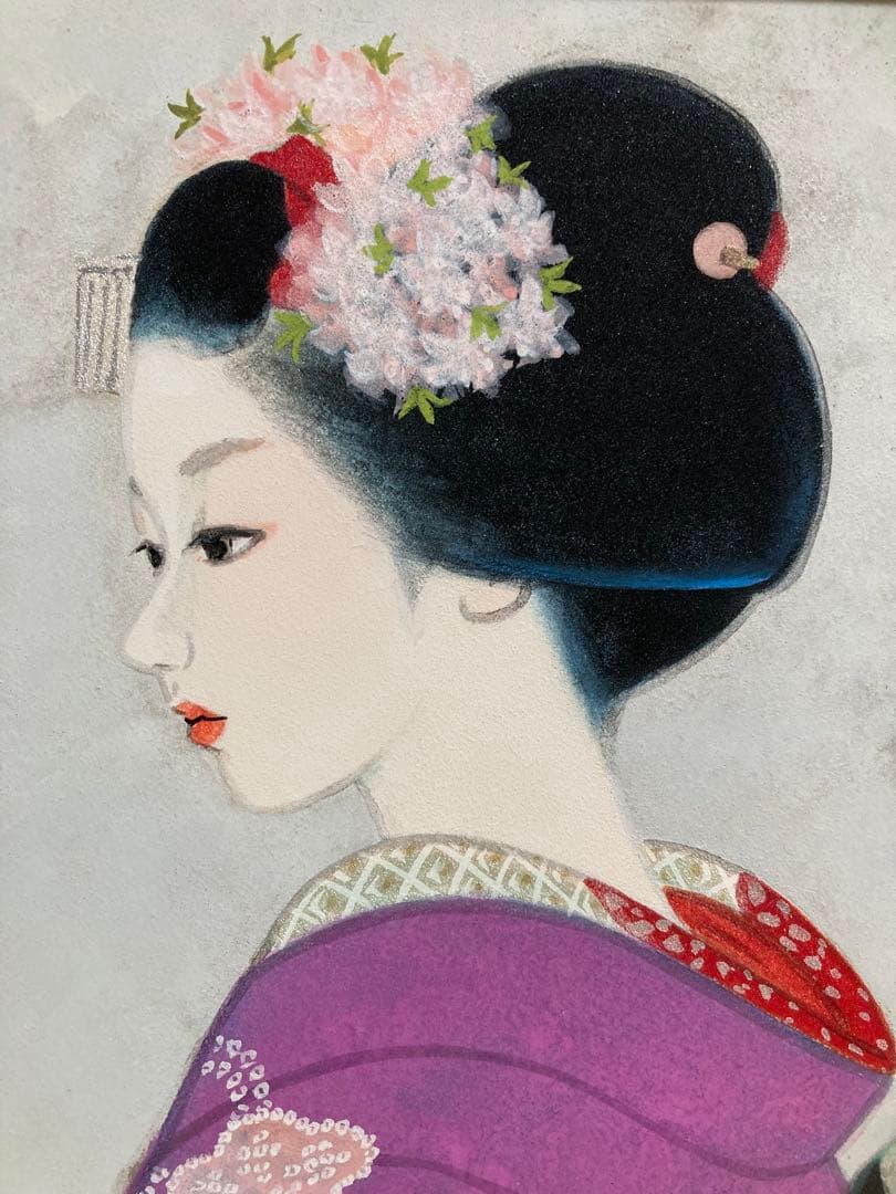 【真作保証】倉田冨美「舞妓」日本画SM号 直筆サイン 落款 共シール有り 美人画