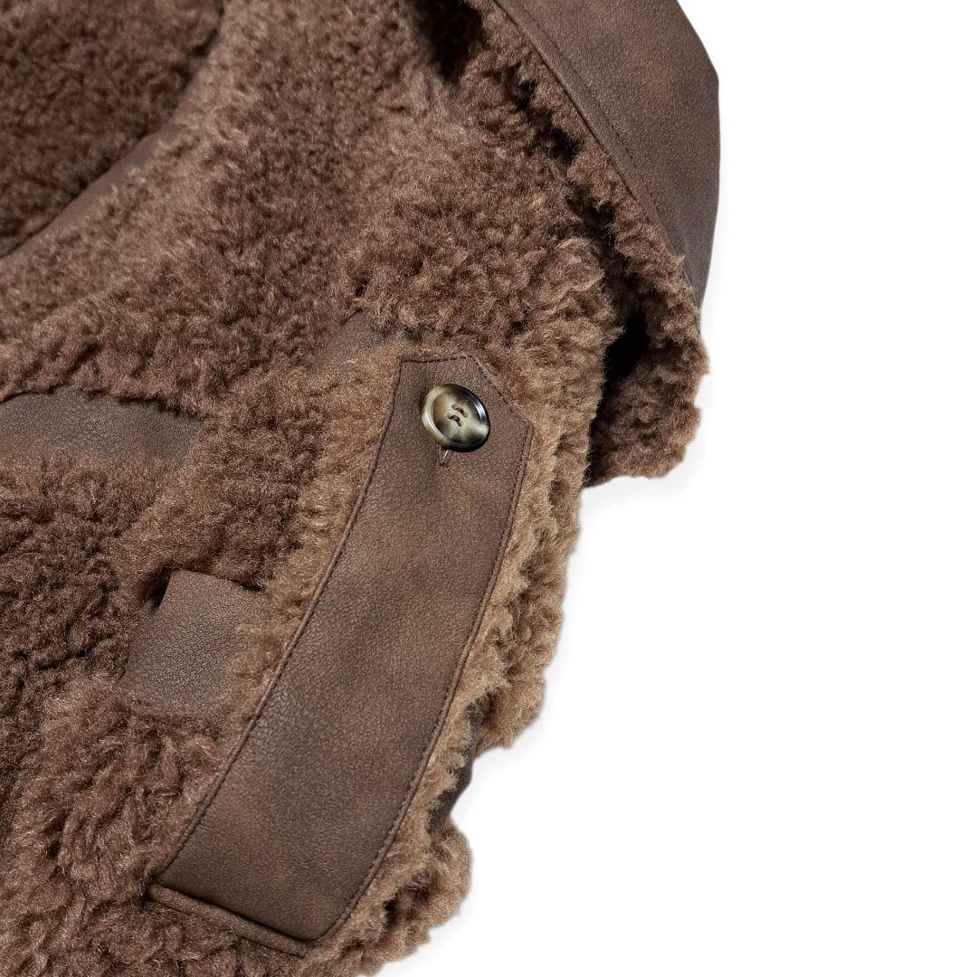 極美品 VIAVANDA ブラウン フリース ロングコート ウエストベルト付