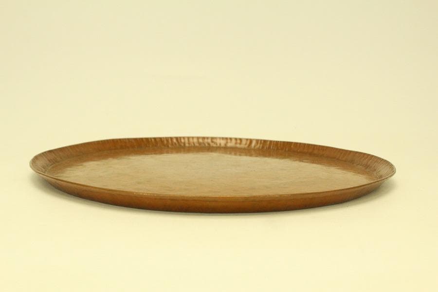 煎茶盆 銅槌目円盆 蔵苑造 共箱(ZE363)